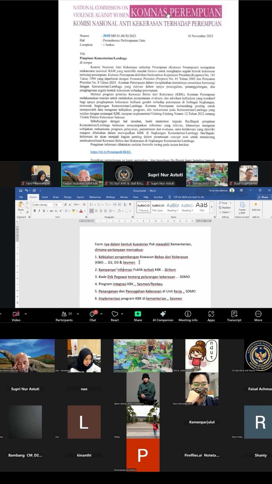 Rapat Tindak Lanjut Disposisi Menteri Perihal Perhimpunan Data