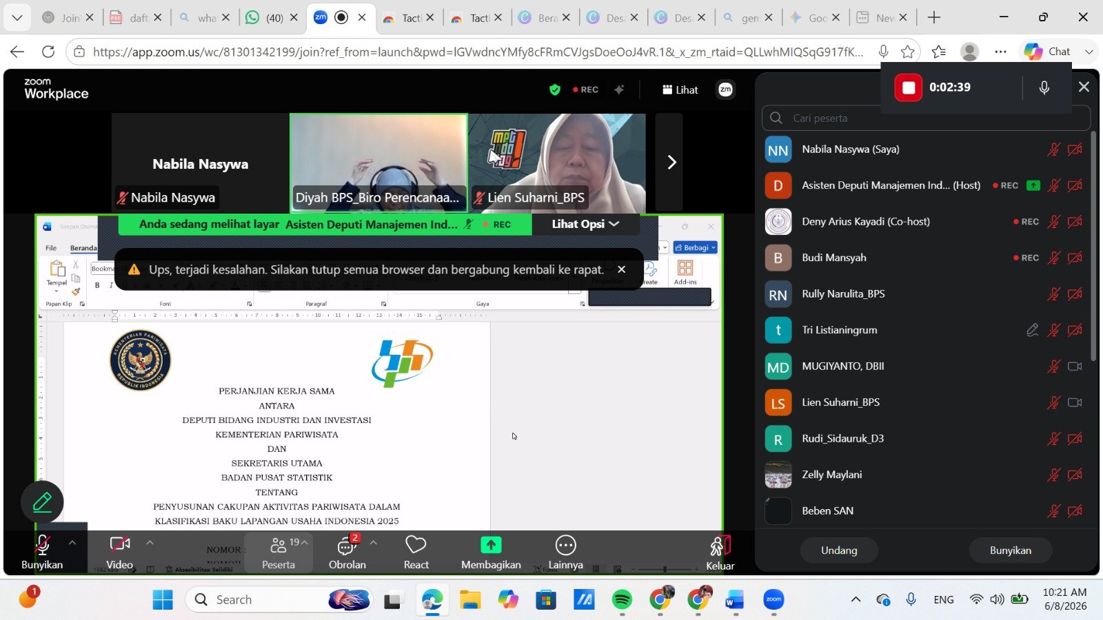 Rapat Koordinasi Finalisasi Draft PKS Penyusunan Cakupan Aktivitas Pariwisata dalam KBLI 2025