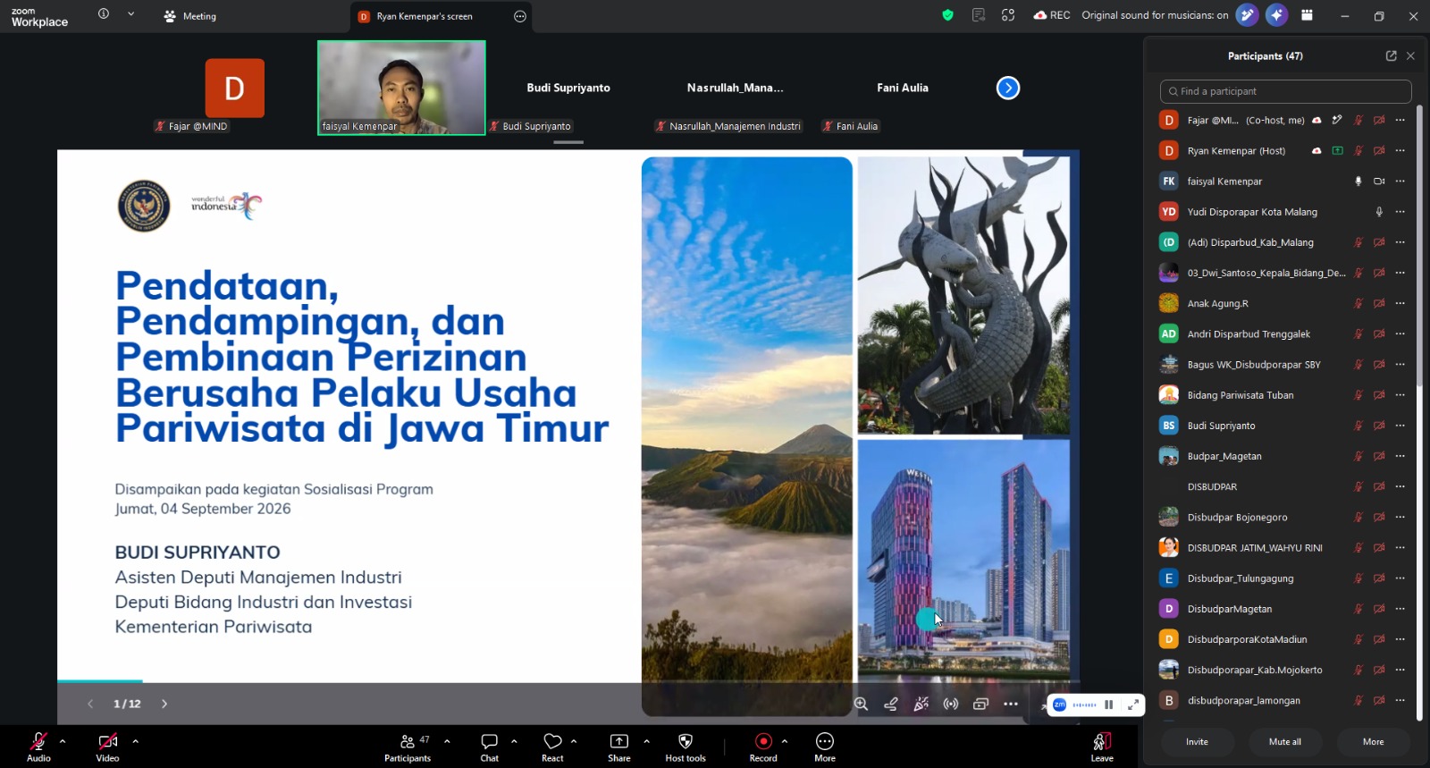 Laporan singkat kegiatan Sosialisasi Pendataan, Pendampingan dan Pembinaan Perizinan Berusaha Pelaku Usaha Pariwisata Di Jawa Timur