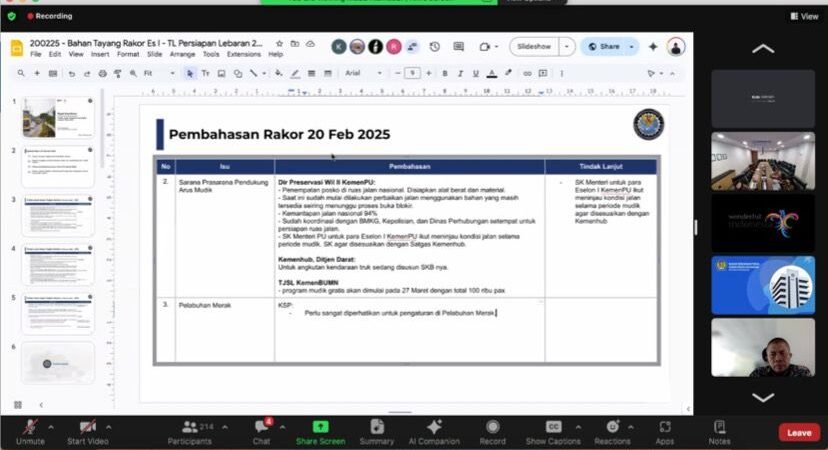 Laporan Rapat Koordinasi Tindak Lanjut Persiapan Arus Mudik Lebaran Tahun 2025